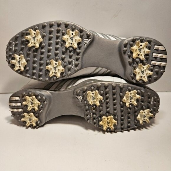 Adidas Women's Size 6 Fitfoam Traxion Leather Golf Shoes White W/Silver Detail - Picture 7 of 10